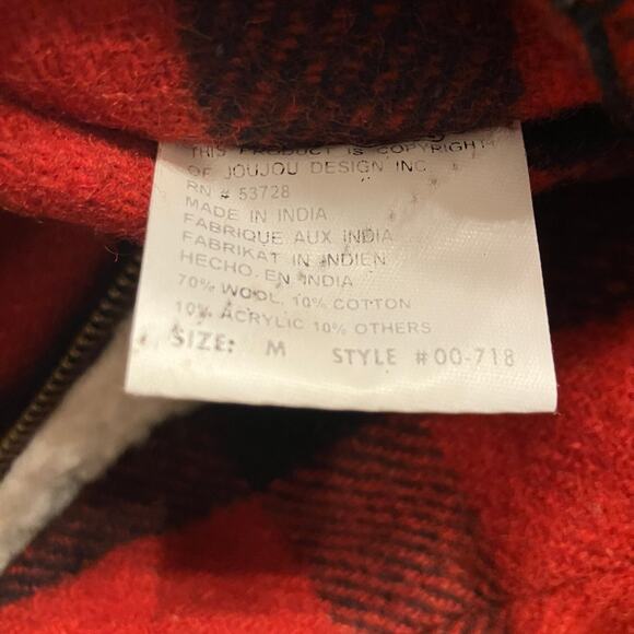 Authentic Joujou Vest Sz M Red Wool Plaid Shearling Zip Up Lined Grandpacore - Picture 9 of 10